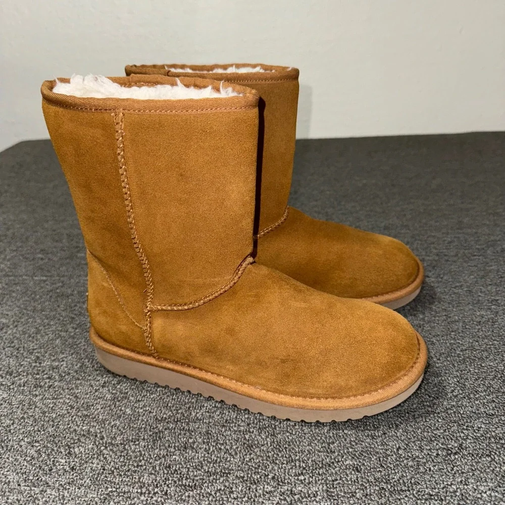 Koolaburra by UGG Victoria Short Chestnut Suede Fur Lined Boots Womens 8 Casual